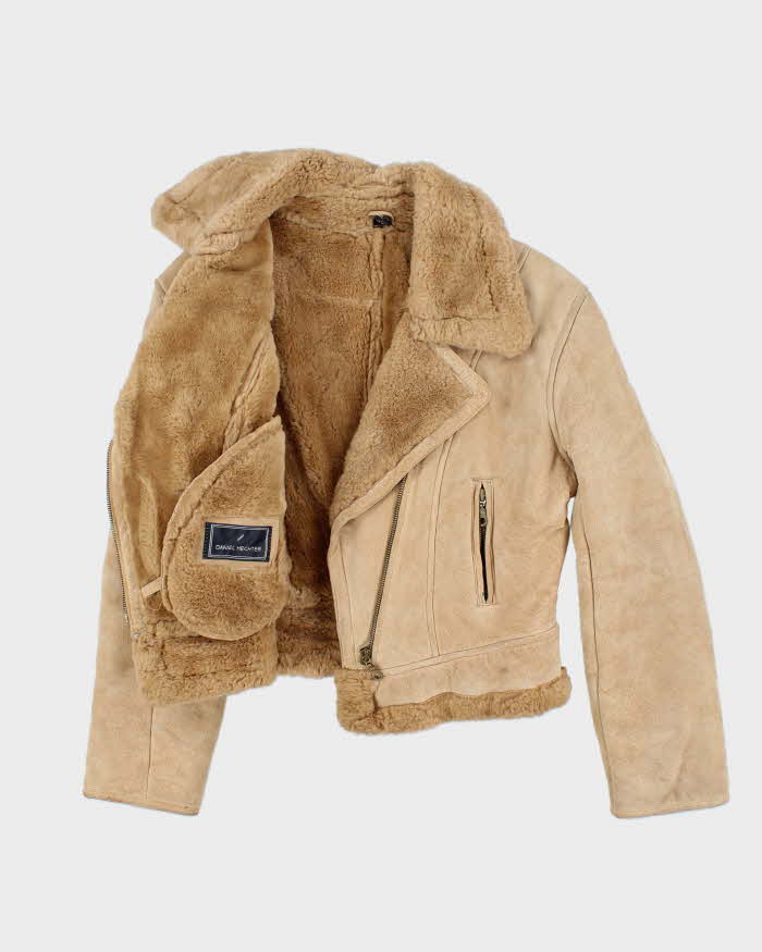 Vintage 00s Daniel Hechter Suede Cropped Faux Fur Jacket - M