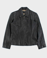 Vintage Y2k 00s Passports Leopard Print Lined Leather Jacket - M
