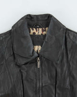 Vintage Y2k 00s Passports Leopard Print Lined Leather Jacket - M