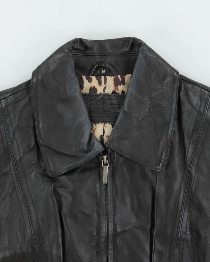 Vintage Y2k 00s Passports Leopard Print Lined Leather Jacket - M