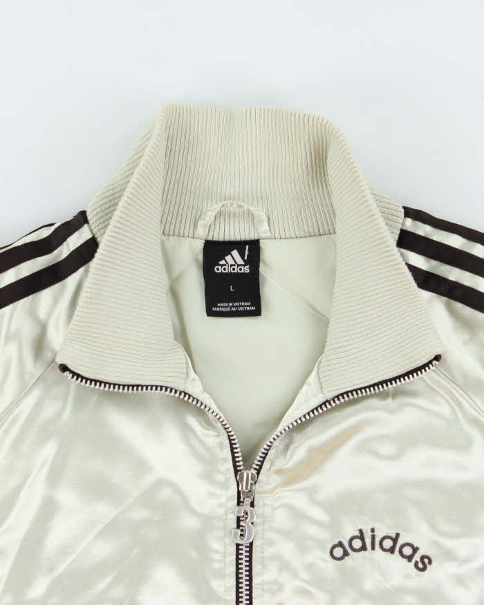 Vintage Y2K 00s Adidas Originals Quilted Satin Funnel Neck Women's Bomber Jacket - L