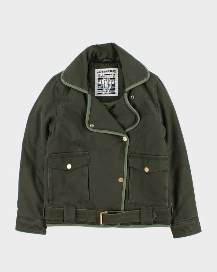 Vintage Zadig & Voltaire Kawa Quilt Lined Khaki Canvas Biker Jacket - S