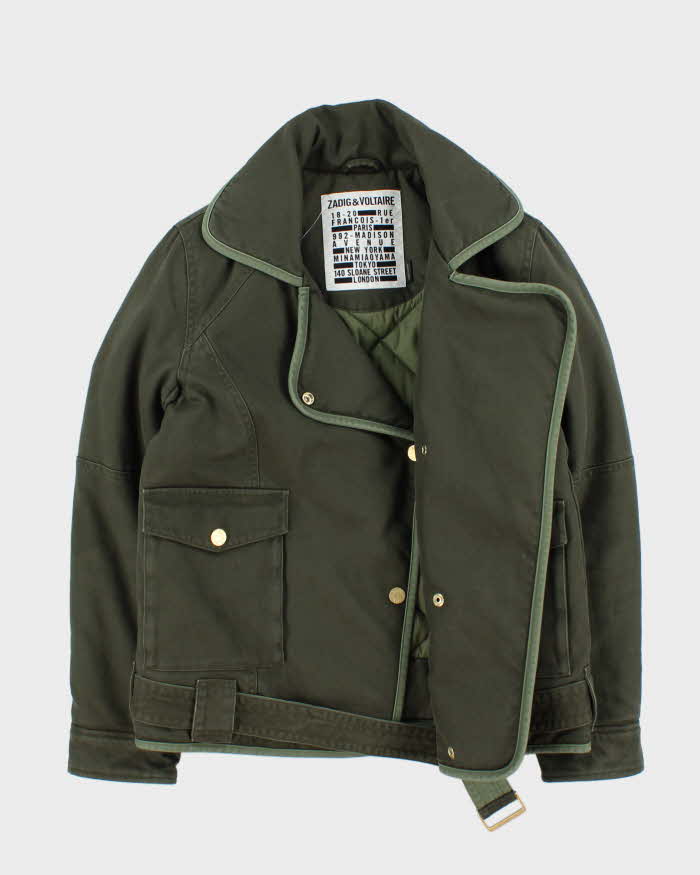Vintage Zadig & Voltaire Kawa Quilt Lined Khaki Canvas Biker Jacket - S