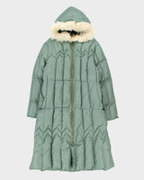 Vintage 1970s Khaki Goose Down Faux Fur Women's Hooded Puffer Parka - XL