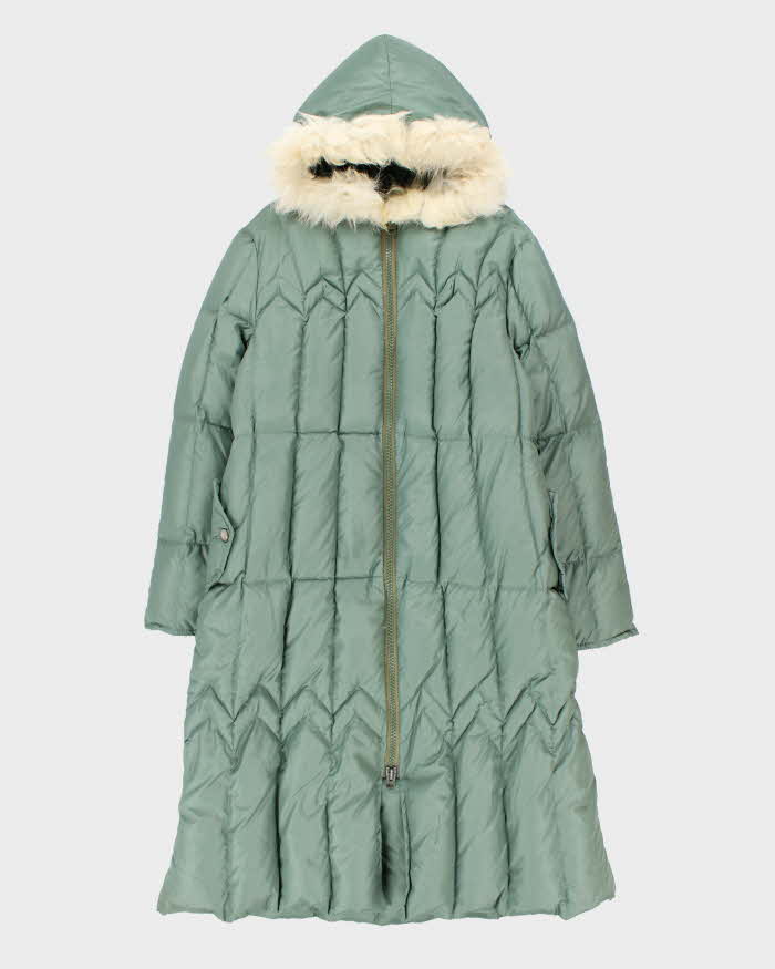 Vintage 1970s Khaki Goose Down Faux Fur Women's Hooded Puffer Parka - XL