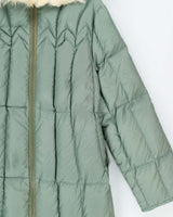 Vintage 1970s Khaki Goose Down Faux Fur Women's Hooded Puffer Parka - XL