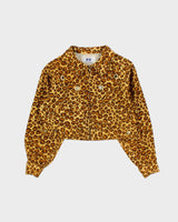 Vintage 90s K2 Leopard Print Eyelet Detail Cropped Denim Jacket - S