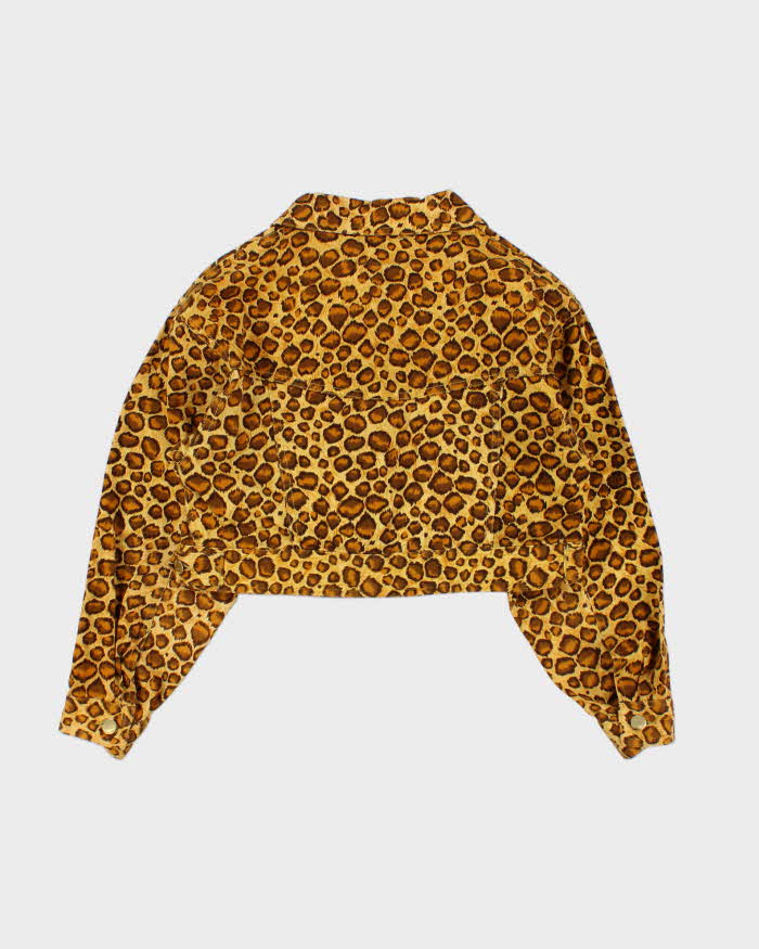 Vintage 90s K2 Leopard Print Eyelet Detail Cropped Denim Jacket - S