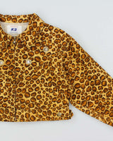 Vintage 90s K2 Leopard Print Eyelet Detail Cropped Denim Jacket - S