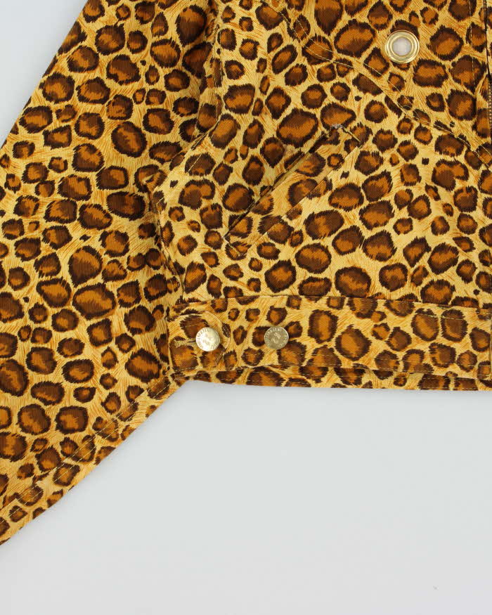 Vintage 90s K2 Leopard Print Eyelet Detail Cropped Denim Jacket - S