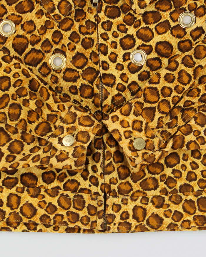 Vintage 90s K2 Leopard Print Eyelet Detail Cropped Denim Jacket - S