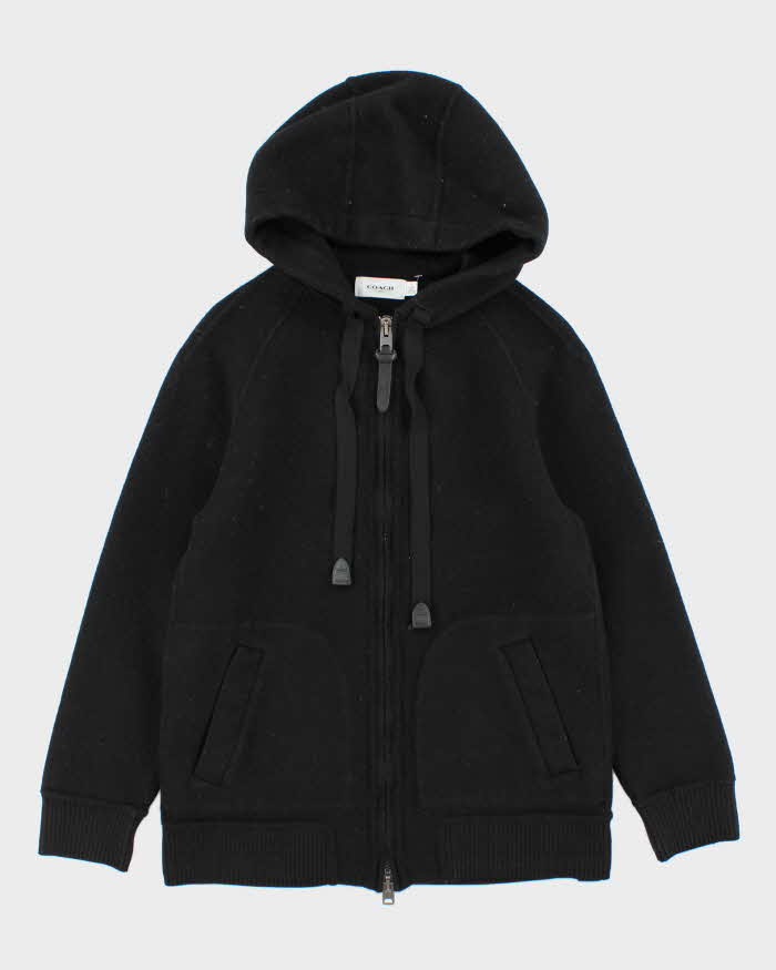 Vintage Coach Women's Wool Oversized Leather Detailed Hooded Jacket - S