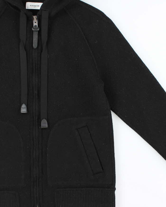 Vintage Coach Women's Wool Oversized Leather Detailed Hooded Jacket - S