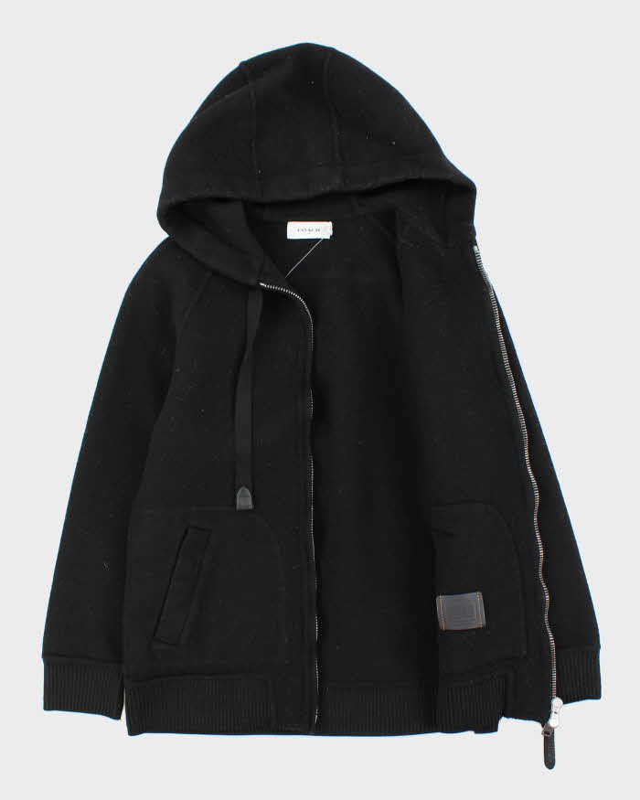 Vintage Coach Women's Wool Oversized Leather Detailed Hooded Jacket - S