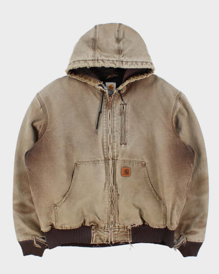 Vintage Carhartt Quilt Lined Active Distressed Hooded Workwear Jacket - L