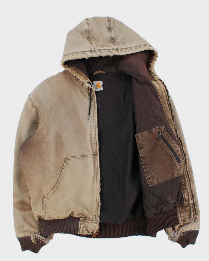 Vintage Carhartt Quilt Lined Active Distressed Hooded Workwear Jacket - L