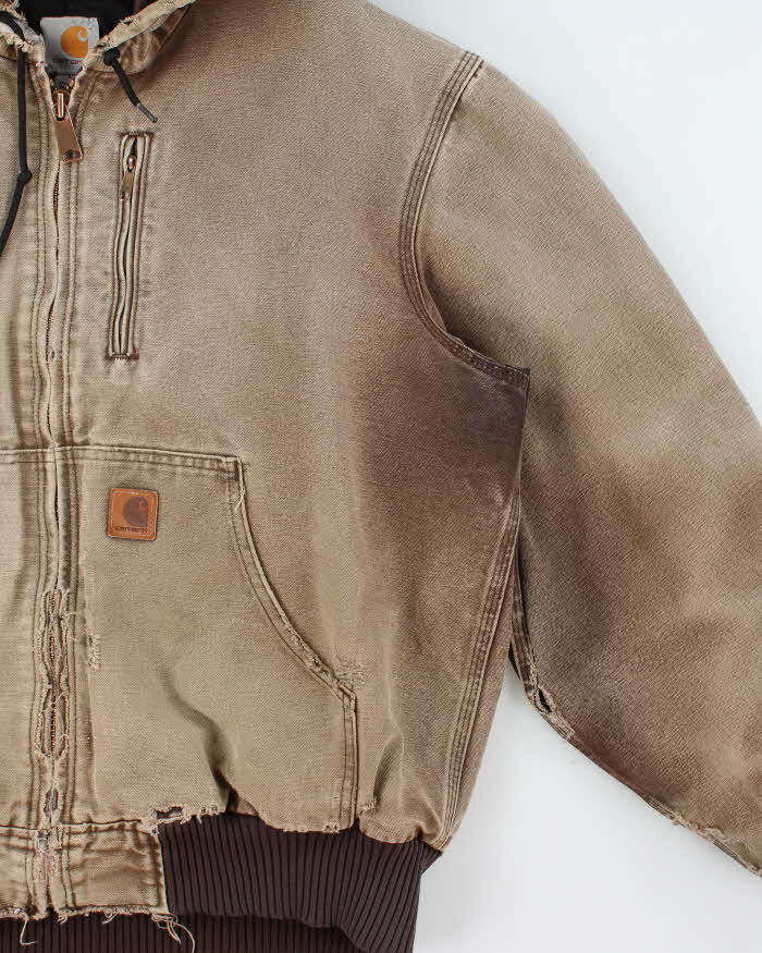Vintage Carhartt Quilt Lined Active Distressed Hooded Workwear Jacket - L