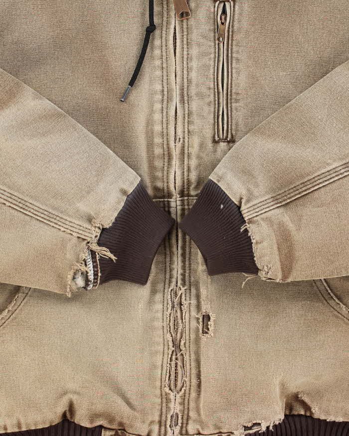 Vintage Carhartt Quilt Lined Active Distressed Hooded Workwear Jacket - L