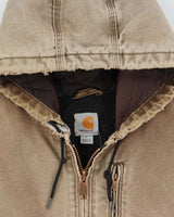 Vintage Carhartt Quilt Lined Active Distressed Hooded Workwear Jacket - L