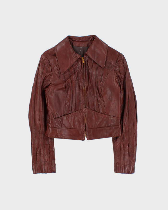 Vintage 1970s Mahogany Cropped Women's Leather Jacket - S