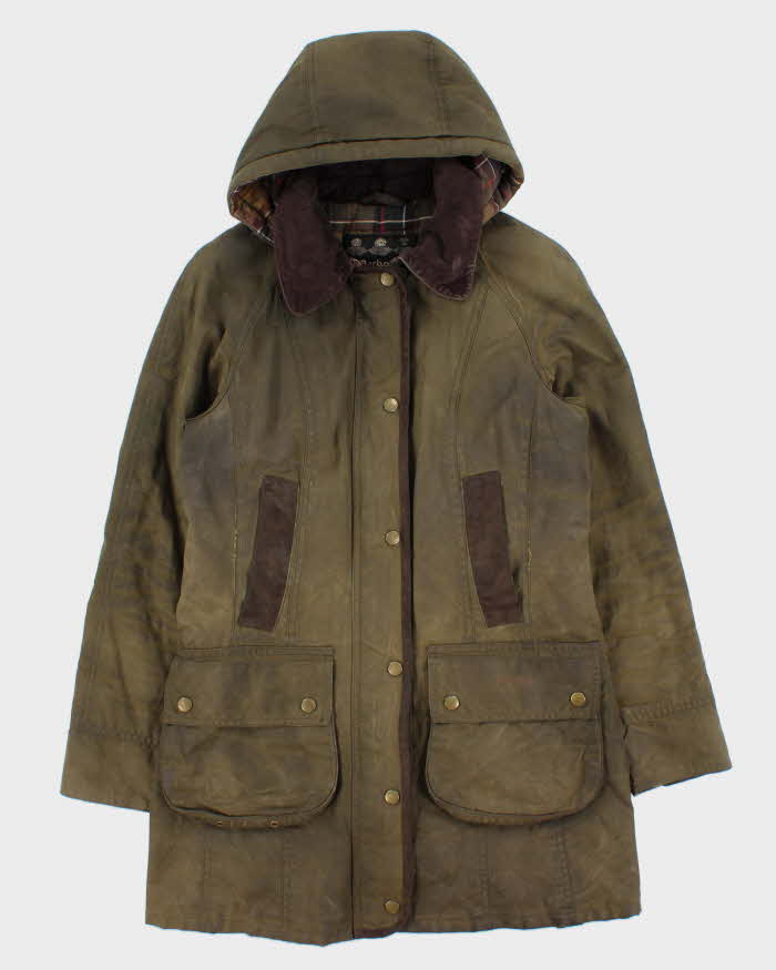 Vintage Barbour Bower Original Tartan Women's Wax Cotton Hooded Jacket - S
