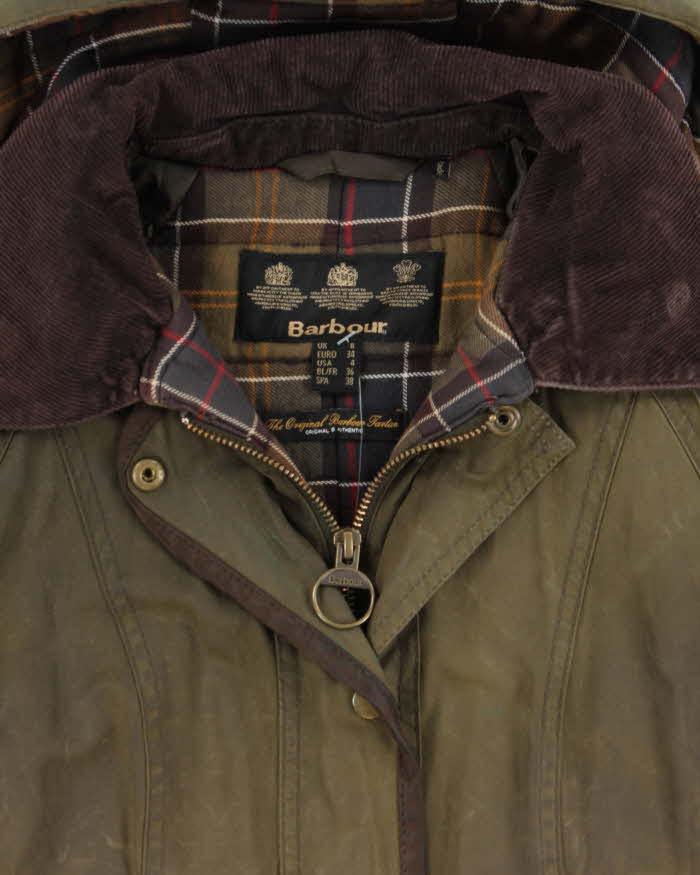 Vintage Barbour Bower Original Tartan Women's Wax Cotton Hooded Jacket - S