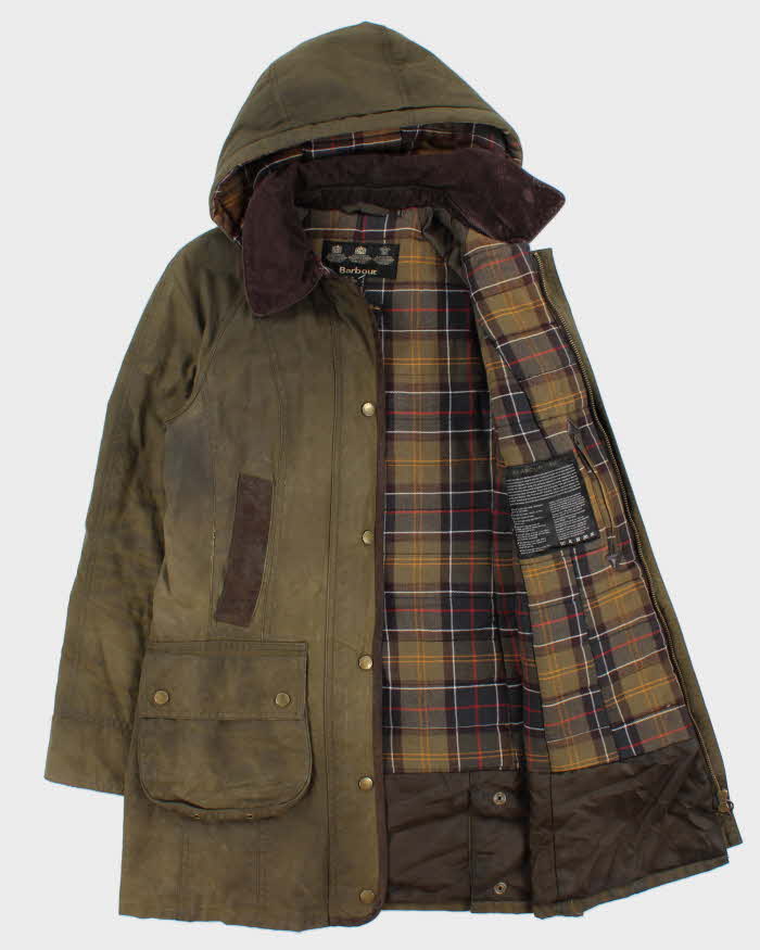 Vintage Barbour Bower Original Tartan Women's Wax Cotton Hooded Jacket - S