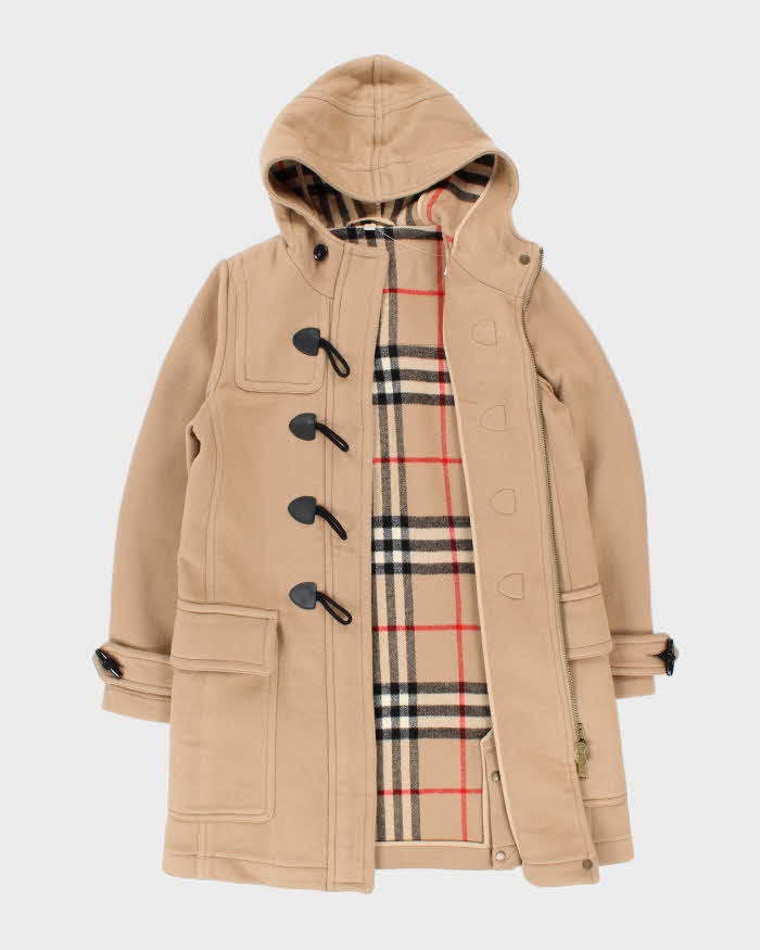 Vintage Y2K 00s Burberry Brit Cashmere Wool Blend Nova Check Lined Women's Duffle Coat - M
