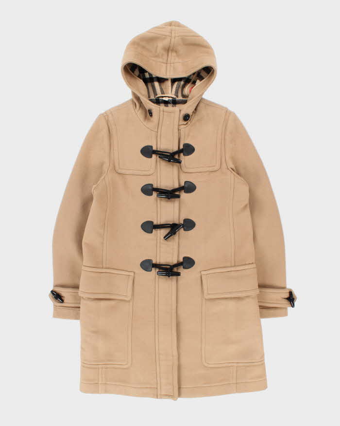Vintage Y2K 00s Burberry Brit Cashmere Wool Blend Nova Check Lined Women's Duffle Coat - M