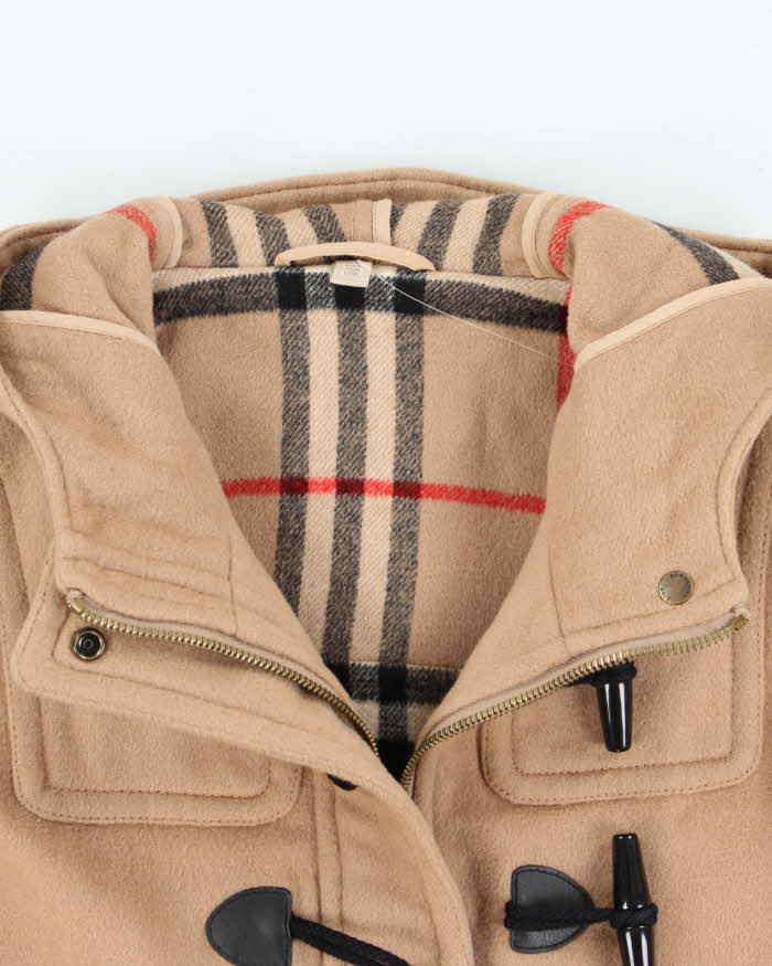 Vintage Y2K 00s Burberry Brit Cashmere Wool Blend Nova Check Lined Women's Duffle Coat - M