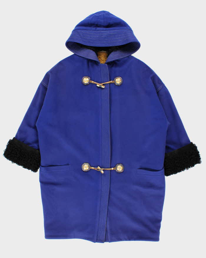 Vintage Autumn 1994 Collection Gianni Versace Couture Cashmere & Astrakhan Medusa Toggle Oversized Women's Duffle Coat - S