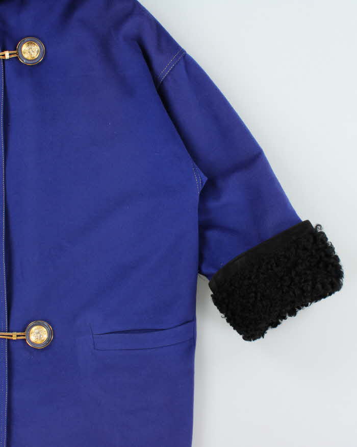 Vintage Autumn 1994 Collection Gianni Versace Couture Cashmere & Astrakhan Medusa Toggle Oversized Women's Duffle Coat - S