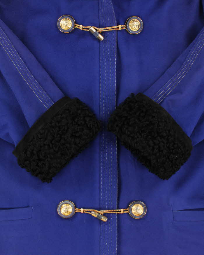 Vintage Autumn 1994 Collection Gianni Versace Couture Cashmere & Astrakhan Medusa Toggle Oversized Women's Duffle Coat - S