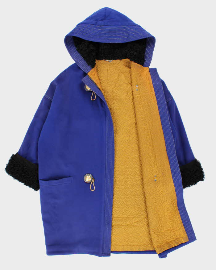 Vintage Autumn 1994 Collection Gianni Versace Couture Cashmere & Astrakhan Medusa Toggle Oversized Women's Duffle Coat - S
