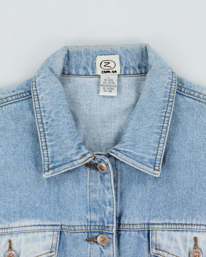 Vintage 1990s Zana Di Light Wash Women's Cropped Denim Jacket - L