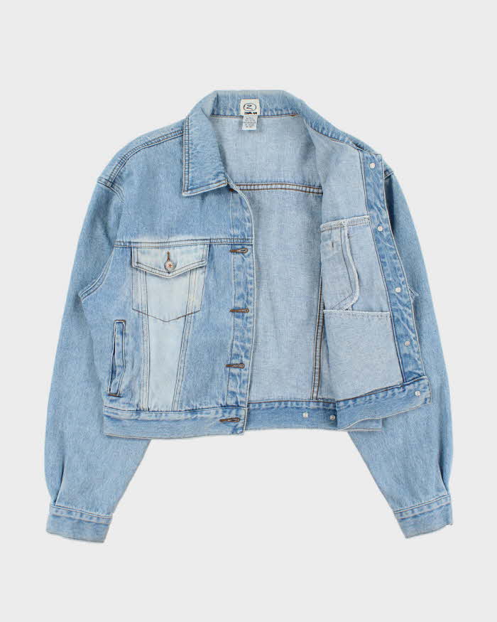 Vintage 1990s Zana Di Light Wash Women's Cropped Denim Jacket - L