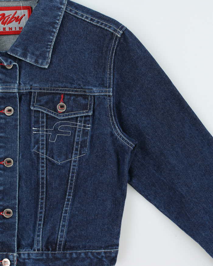 Vintage 1990s Fubu Women's Cropped Denim Jacket - L