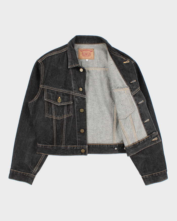 Vintage Y2K 00s Fittz Japan Women's Cropped Raw Denim Jacket - L