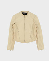 Vintage 1990s Giorgio Armani Borgi 21 Silk Lined Lambskin Leather Women's Cafe Racer Jacket - S