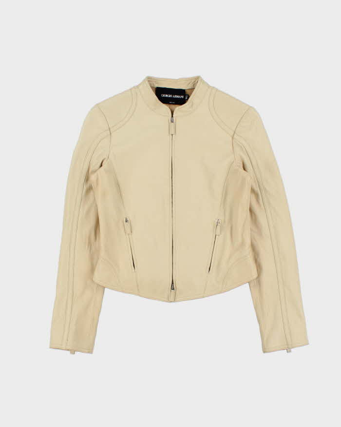Vintage 1990s Giorgio Armani Borgi 21 Silk Lined Lambskin Leather Women's Cafe Racer Jacket - S