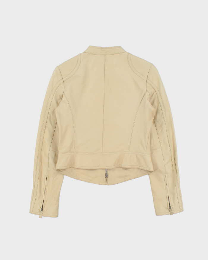 Vintage 1990s Giorgio Armani Borgi 21 Silk Lined Lambskin Leather Women's Cafe Racer Jacket - S