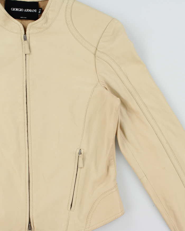 Vintage 1990s Giorgio Armani Borgi 21 Silk Lined Lambskin Leather Women's Cafe Racer Jacket - S
