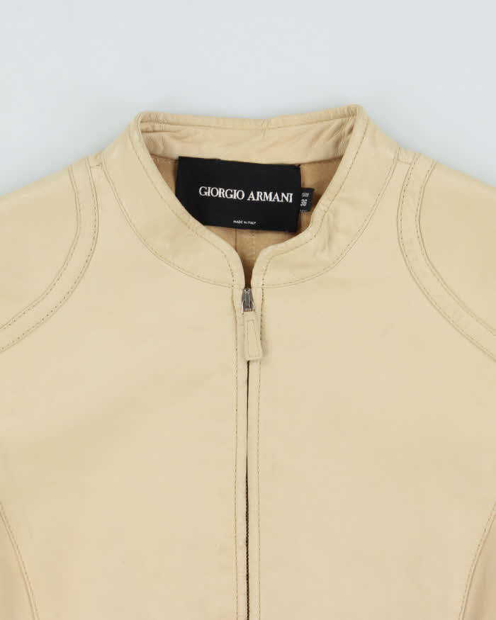 Vintage 1990s Giorgio Armani Borgi 21 Silk Lined Lambskin Leather Women's Cafe Racer Jacket - S