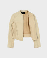 Vintage 1990s Giorgio Armani Borgi 21 Silk Lined Lambskin Leather Women's Cafe Racer Jacket - S