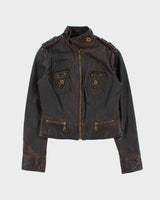Vintage Y2K 00s TRF Women's Leather Cafe Racer Jacket - L