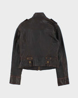 Vintage Y2K 00s TRF Women's Leather Cafe Racer Jacket - L