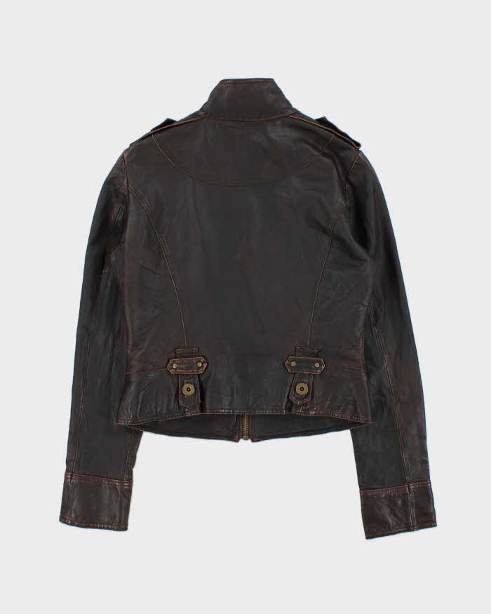 Vintage Y2K 00s TRF Women's Leather Cafe Racer Jacket - L