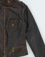 Vintage Y2K 00s TRF Women's Leather Cafe Racer Jacket - L
