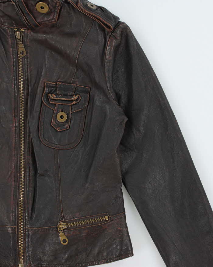 Vintage Y2K 00s TRF Women's Leather Cafe Racer Jacket - L