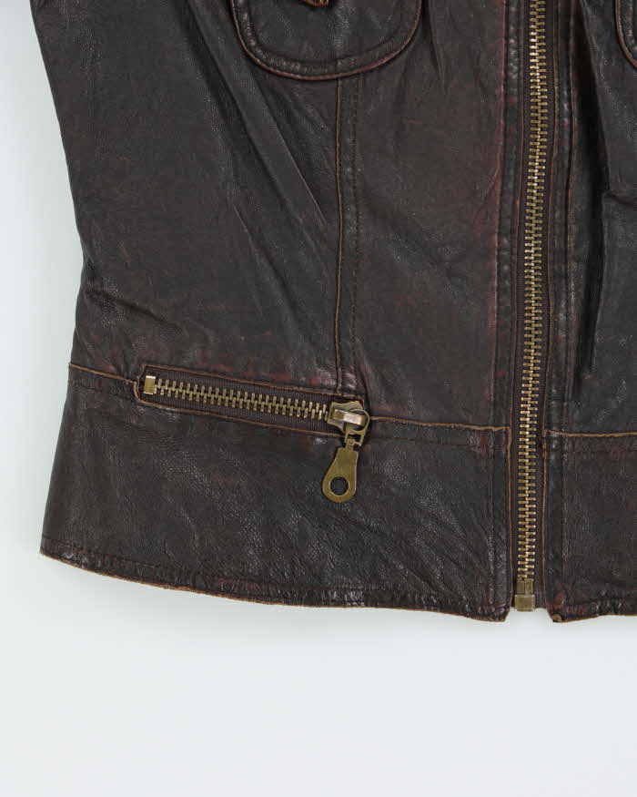 Vintage Y2K 00s TRF Women's Leather Cafe Racer Jacket - L